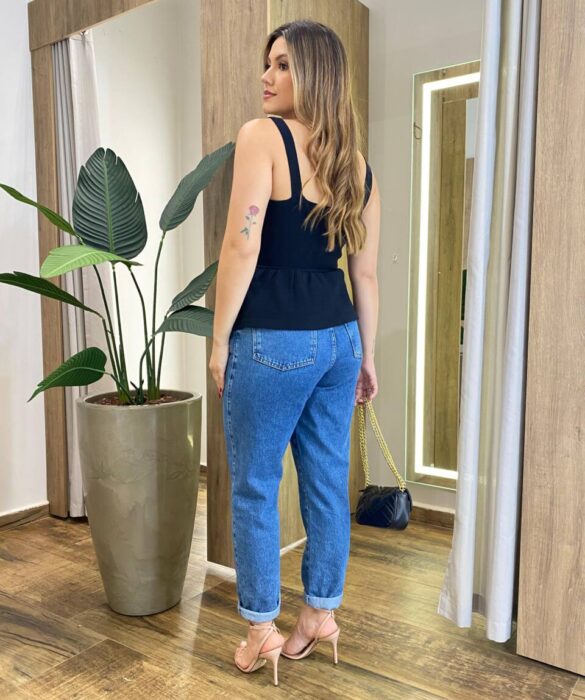 Blusa Feminina Cibelle Tricot Modal sem Bojo com Alça Preta - Fernanda Ramos Store