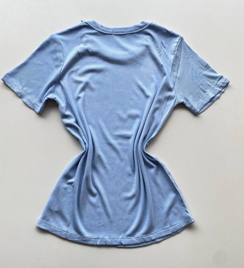 Blusa Feminina Gilbert Manga Curta com Aplicações Flor Azul - Fernanda Ramos Store