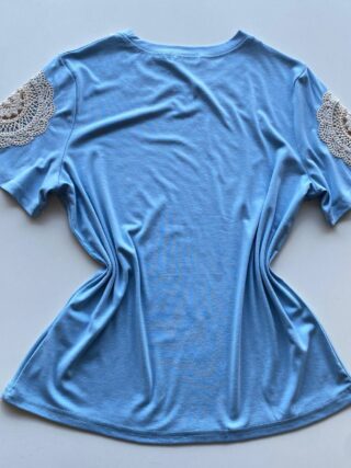 Blusa Feminina Grey Manga Curta com Bordado na Gola Azul - Fernanda Ramos Store