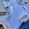 Blusa Feminina Grey Manga Curta com Bordado na Gola Branca - Fernanda Ramos Store
