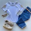 Blusa Feminina Grey Manga Curta com Bordado na Gola Branca - Fernanda Ramos Store