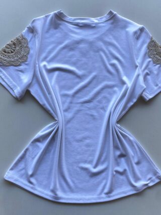 Blusa Feminina Grey Manga Curta com Bordado na Gola Branca - Fernanda Ramos Store