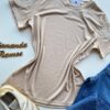 Blusa Feminina Grey Manga Curta com Bordado na Gola Nude - Fernanda Ramos Store