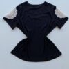 Blusa Feminina Grey Manga Curta com Bordado na Gola Preta - Fernanda Ramos Store