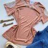 Blusa Feminina Grey Manga Curta com Bordado na Gola Salmão - Fernanda Ramos Store