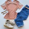 Blusa Feminina Grey Manga Curta com Bordado na Gola Salmão - Fernanda Ramos Store
