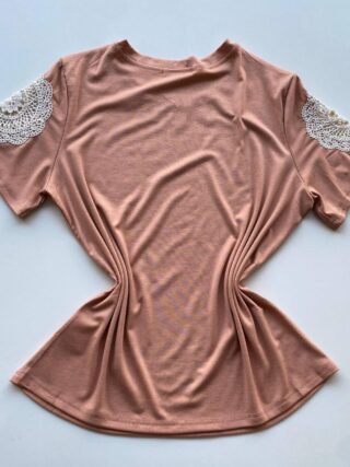 Blusa Feminina Grey Manga Curta com Bordado na Gola Salmão - Fernanda Ramos Store
