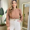 Blusa Feminina Katy Manga Longa Princesa Bege Escuro - Fernanda Ramos Store