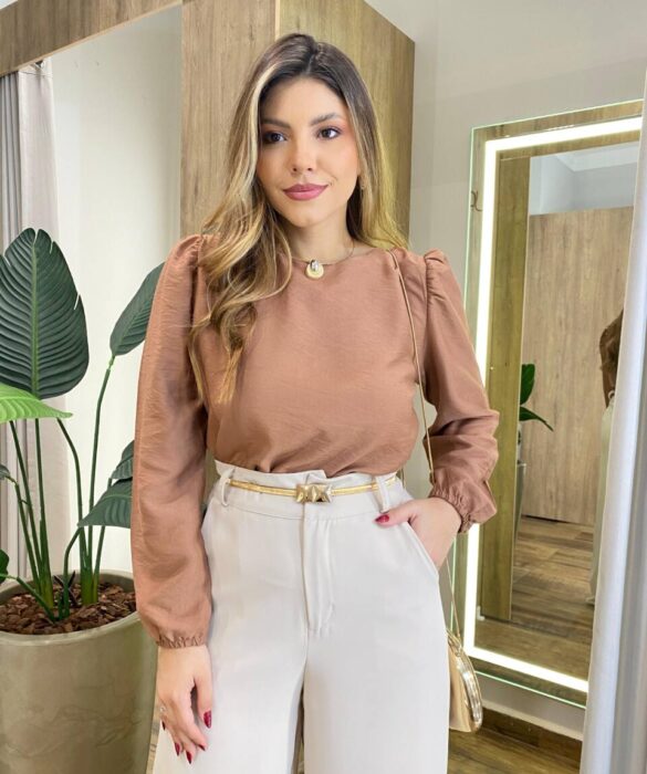 Blusa Feminina Katy Manga Longa Princesa Bege Escuro - Fernanda Ramos Store
