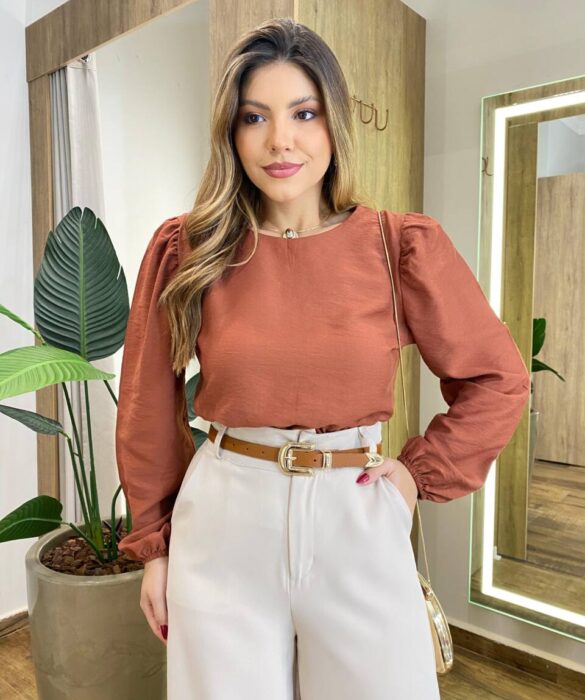 Blusa Feminina Katy Manga Longa Princesa Caramelo - Fernanda Ramos Store
