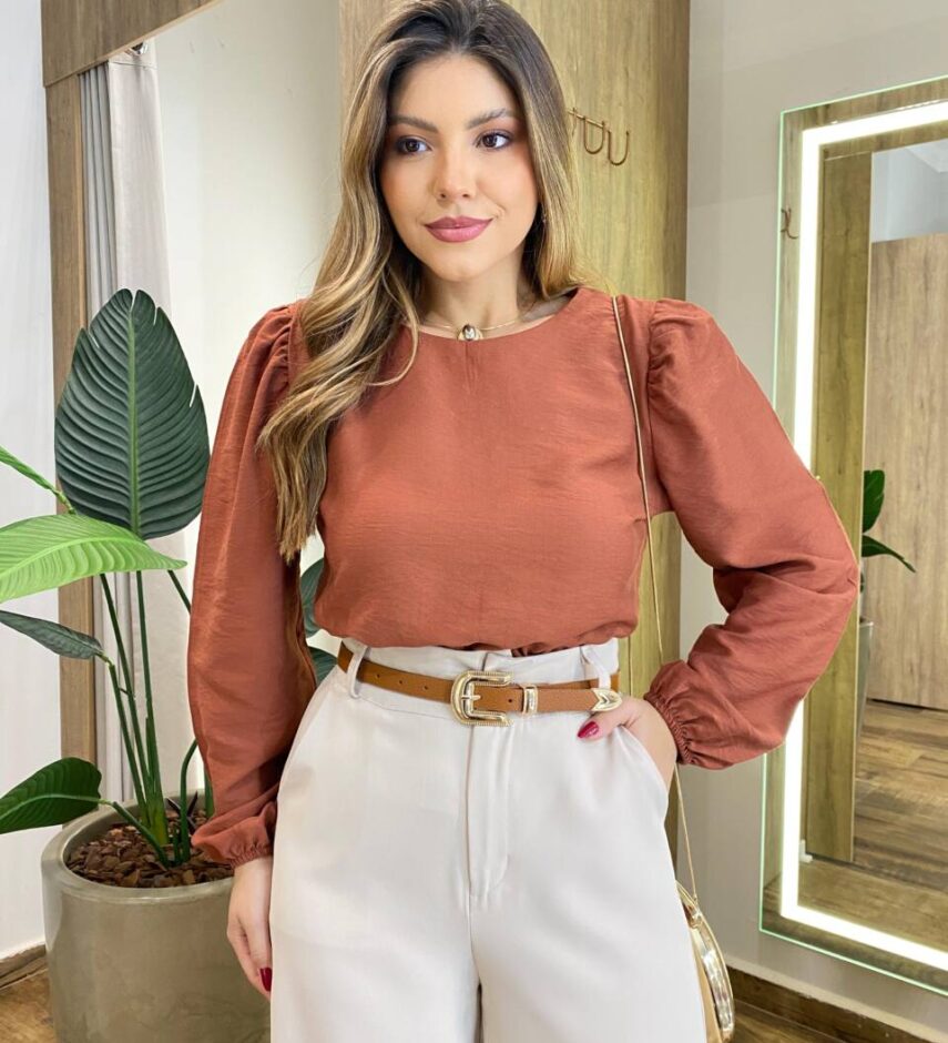 Blusa Feminina Katy Manga Longa Princesa Caramelo - Fernanda Ramos Store