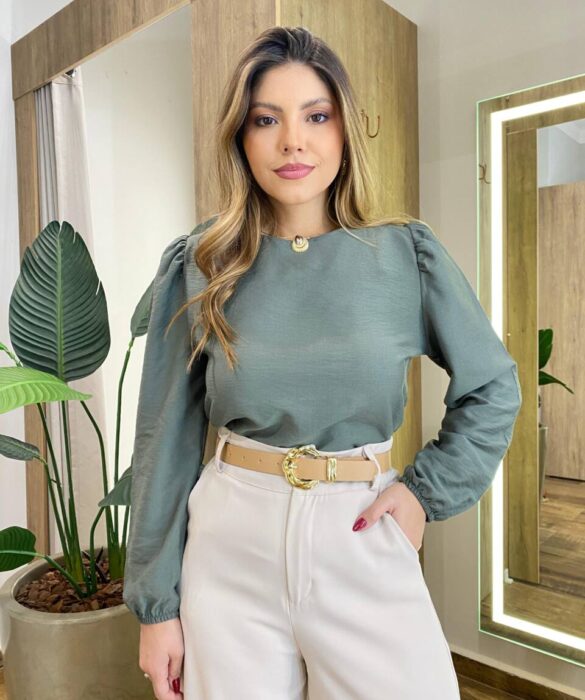 Blusa Feminina Katy Manga Longa Princesa Verde - Fernanda Ramos Store