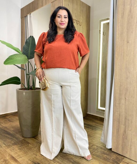 Blusa Feminina Manga Curta Isabella com Detalhes TerraCota - Fernanda Ramos Store