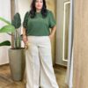 Blusa Feminina Manga Curta Isabella com Detalhes Verde - Fernanda Ramos Store