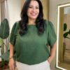 Blusa Feminina Manga Curta Isabella com Detalhes Verde - Fernanda Ramos Store