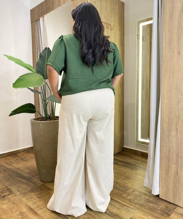Blusa Feminina Manga Curta Isabella com Detalhes Verde - Fernanda Ramos Store