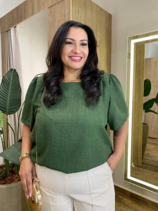 Blusa Feminina Manga Curta Isabella com Detalhes Verde - Fernanda Ramos Store