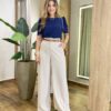 Blusa Feminina Manga Curta Lety em Crepe Azul Marinho - Fernanda Ramos Store