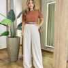 Blusa Feminina Manga Curta Lety em Crepe Caramelo - Fernanda Ramos Store