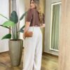 Blusa Feminina Manga Curta Lety em Crepe Marrom - Fernanda Ramos Store