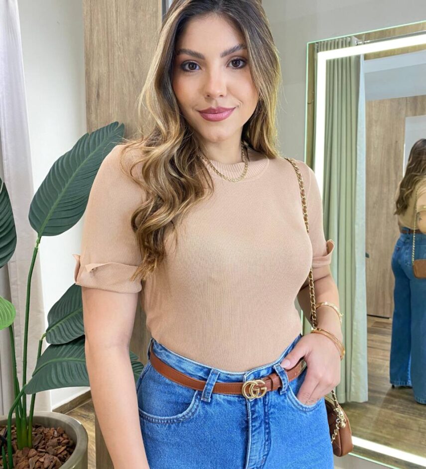 Blusa Feminina Manga Curta Modal Natalia F-548 Bege - Fernanda Ramos Store