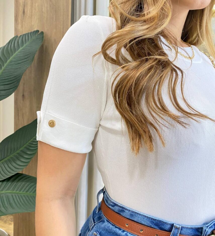 Blusa Feminina Manga Curta Modal Natalia F-548 Branca - Fernanda Ramos Store