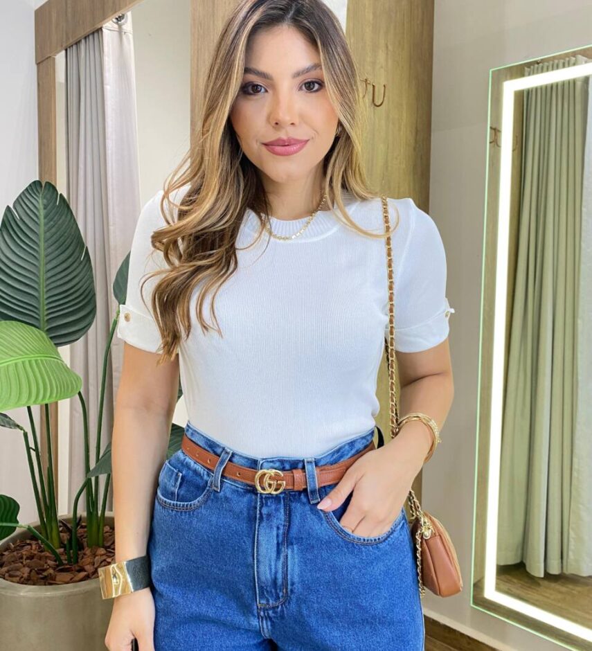 Blusa Feminina Manga Curta Modal Natalia F-548 Branca - Fernanda Ramos Store