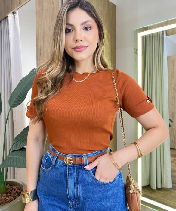Blusa Feminina Manga Curta Modal Natalia F-548 Caramelo - Fernanda Ramos Store