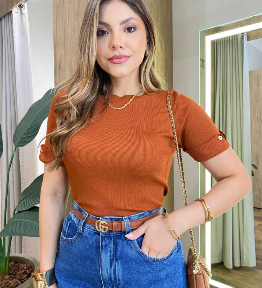Blusa Feminina Manga Curta Modal Natalia F-548 Caramelo - Fernanda Ramos Store