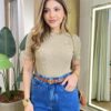 Blusa Feminina Manga Curta Modal Natalia F-548 Caqui - Fernanda Ramos Store
