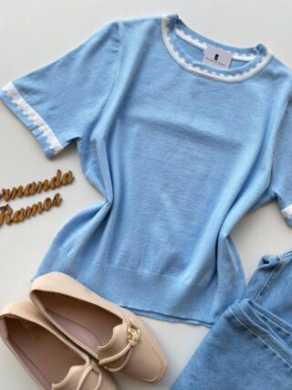 Blusa Feminina Manga Curta Modal Zuri C7570 Azul Bebê - Fernanda Ramos Store