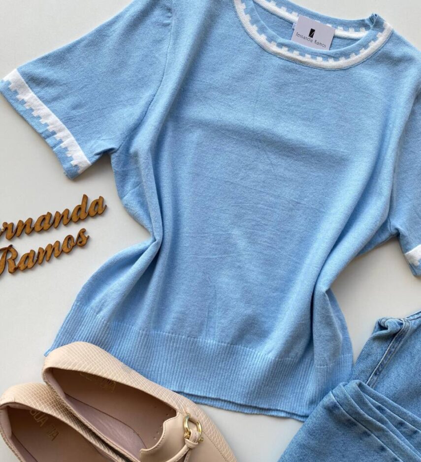 Blusa Feminina Manga Curta Modal Zuri C7570 Azul Bebê - Fernanda Ramos Store