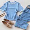 Blusa Feminina Manga Curta Modal Zuri C7570 Azul Bebê - Fernanda Ramos Store