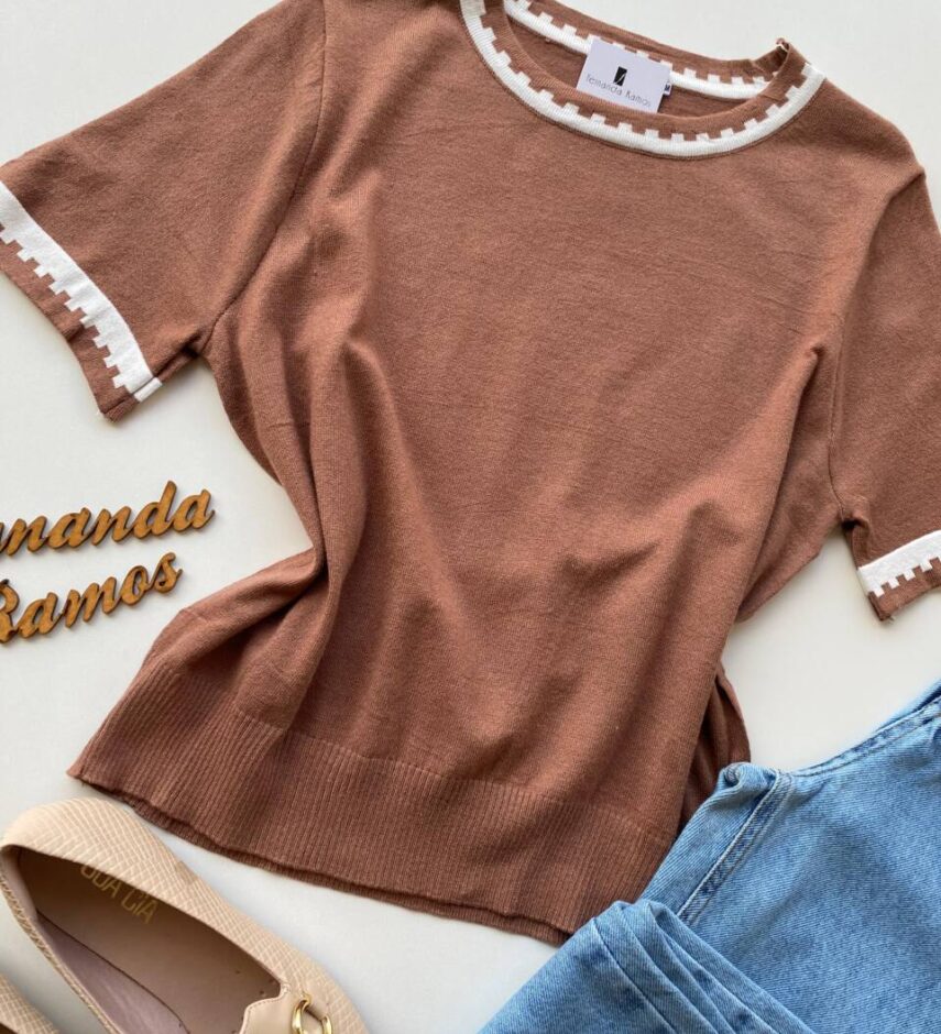 Blusa Feminina Manga Curta Modal Zuri C7570 Chocolate - Fernanda Ramos Store