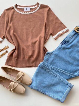 Blusa Feminina Manga Curta Modal Zuri C7570 Chocolate - Fernanda Ramos Store