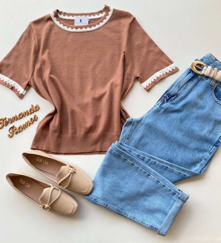Blusa Feminina Manga Curta Modal Zuri C7570 Chocolate - Fernanda Ramos Store