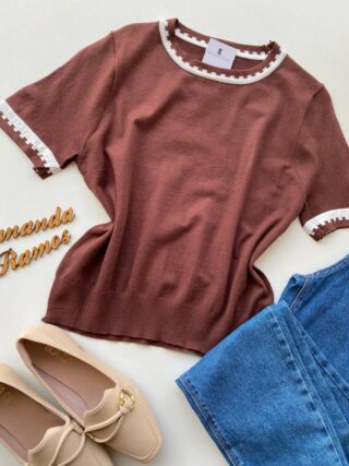 Blusa Feminina Manga Curta Modal Zuri C7570 Marrom - Fernanda Ramos Store