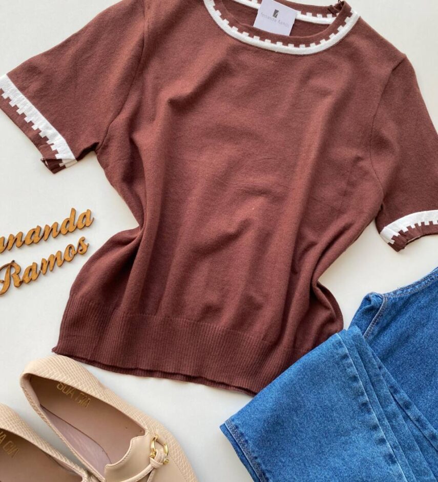 Blusa Feminina Manga Curta Modal Zuri C7570 Marrom - Fernanda Ramos Store