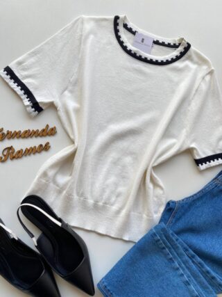 Blusa Feminina Manga Curta Modal Zuri C7570 Off White - Fernanda Ramos Store