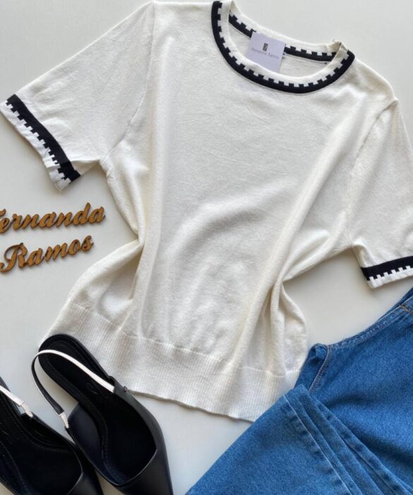 Blusa Feminina Manga Curta Modal Zuri C7570 Off White - Fernanda Ramos Store