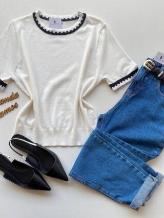 Blusa Feminina Manga Curta Modal Zuri C7570 Off White - Fernanda Ramos Store