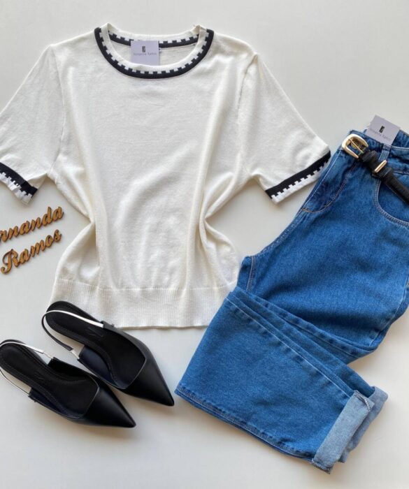 Blusa Feminina Manga Curta Modal Zuri C7570 Off White - Fernanda Ramos Store