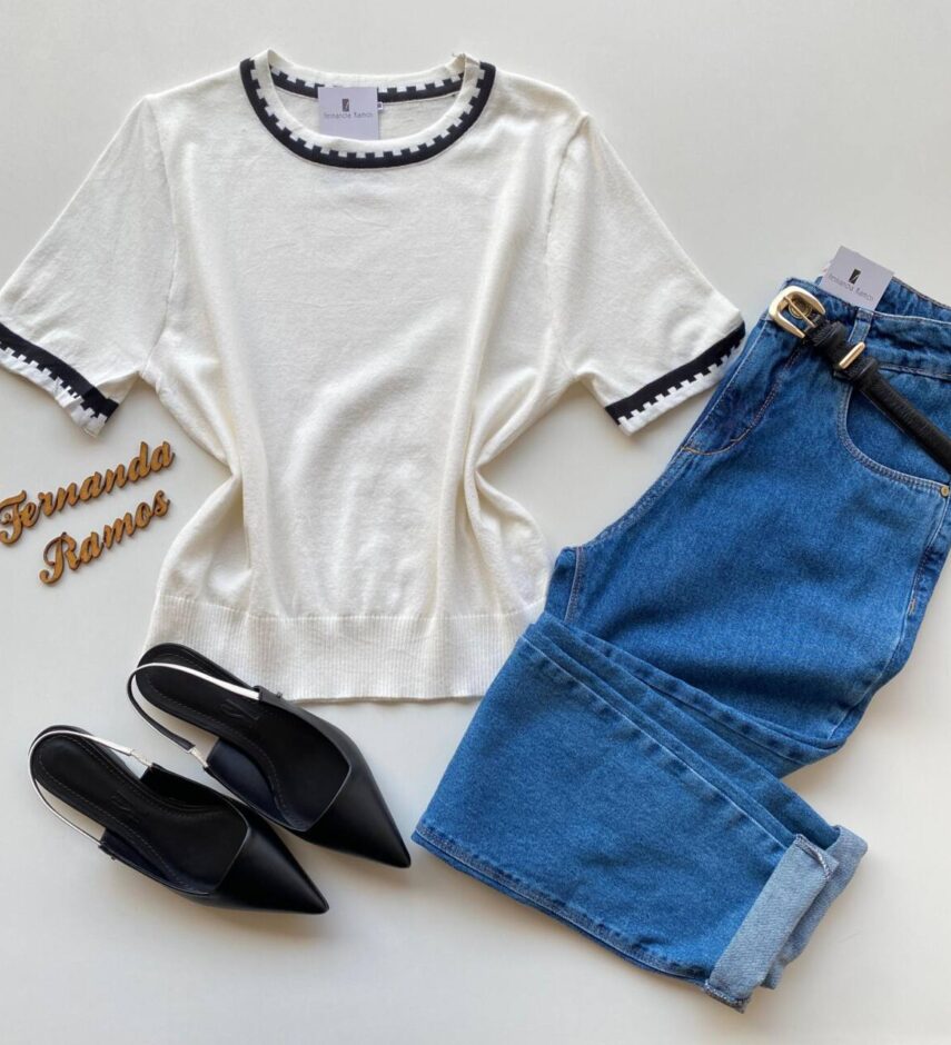 Blusa Feminina Manga Curta Modal Zuri C7570 Off White - Fernanda Ramos Store