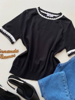 Blusa Feminina Manga Curta Modal Zuri C7570 Preta - Fernanda Ramos Store