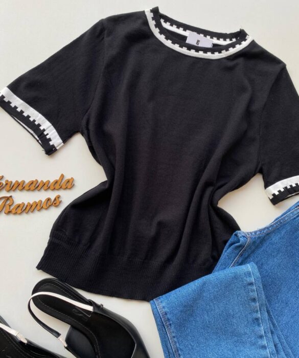 Blusa Feminina Manga Curta Modal Zuri C7570 Preta - Fernanda Ramos Store