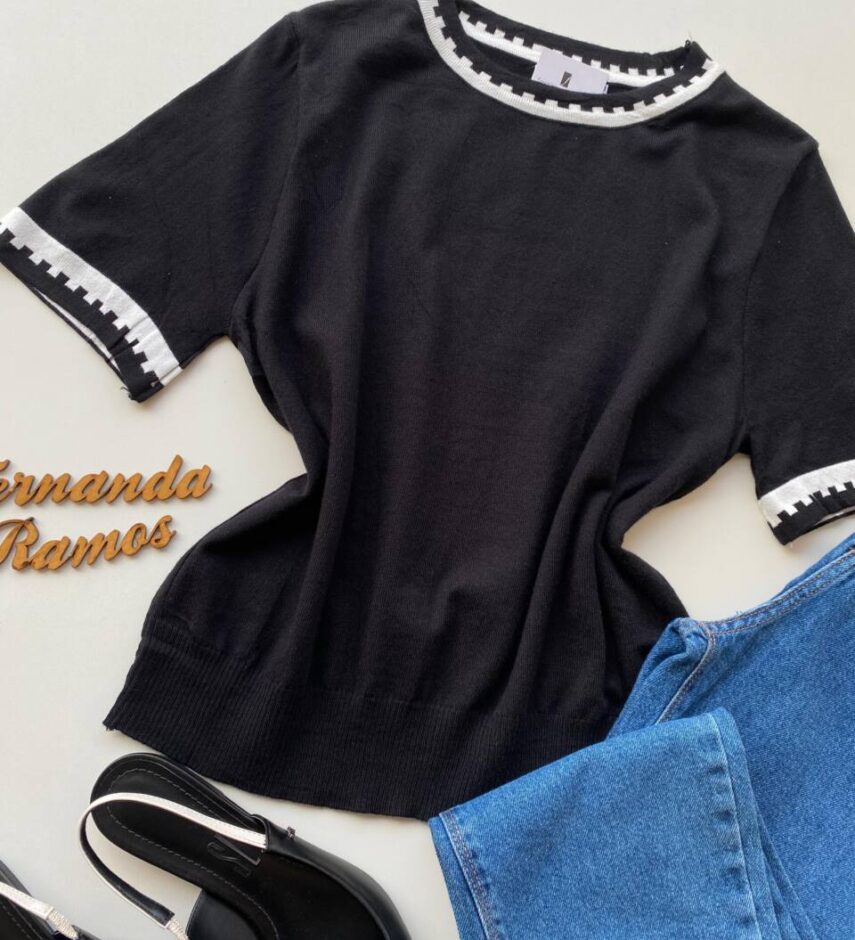 Blusa Feminina Manga Curta Modal Zuri C7570 Preta - Fernanda Ramos Store