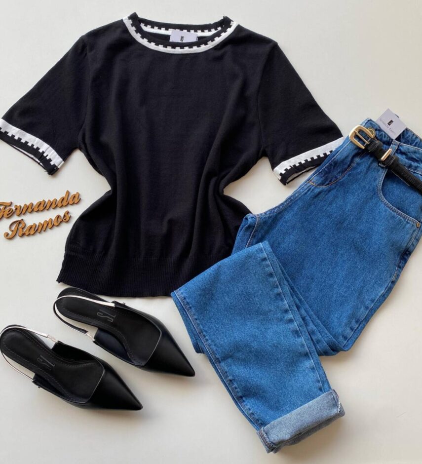Blusa Feminina Manga Curta Modal Zuri C7570 Preta - Fernanda Ramos Store