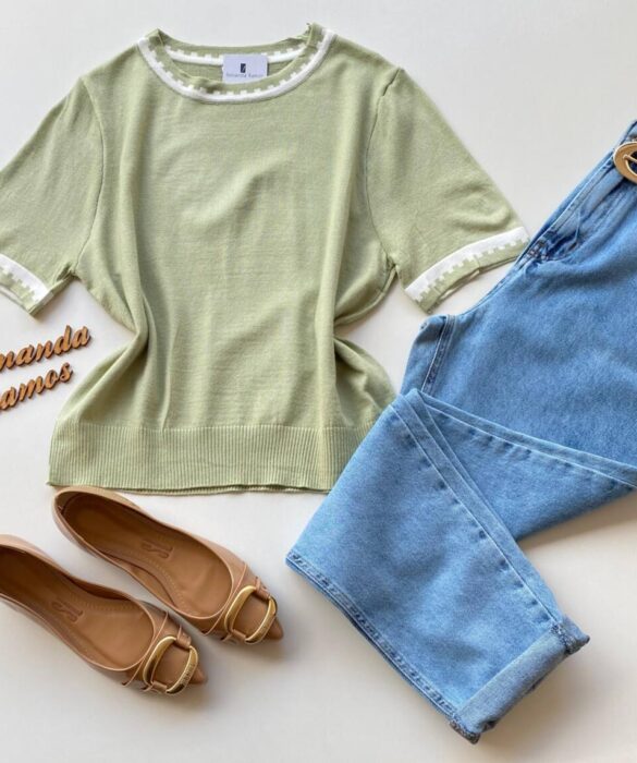 Blusa Feminina Manga Curta Modal Zuri C7570 Verde - Fernanda Ramos Store