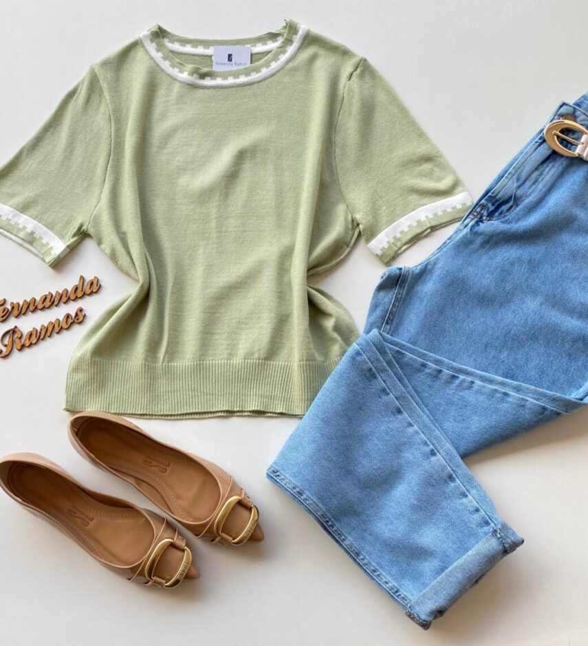 Blusa Feminina Manga Curta Modal Zuri C7570 Verde - Fernanda Ramos Store