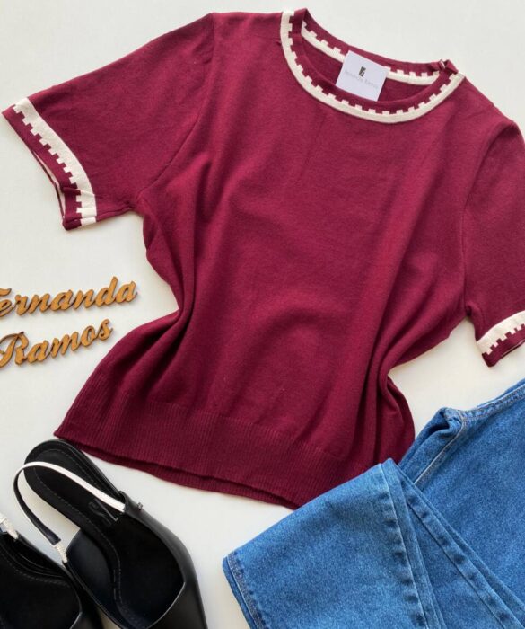 Blusa Feminina Manga Curta Modal Zuri C7570 Vinho - Fernanda Ramos Store